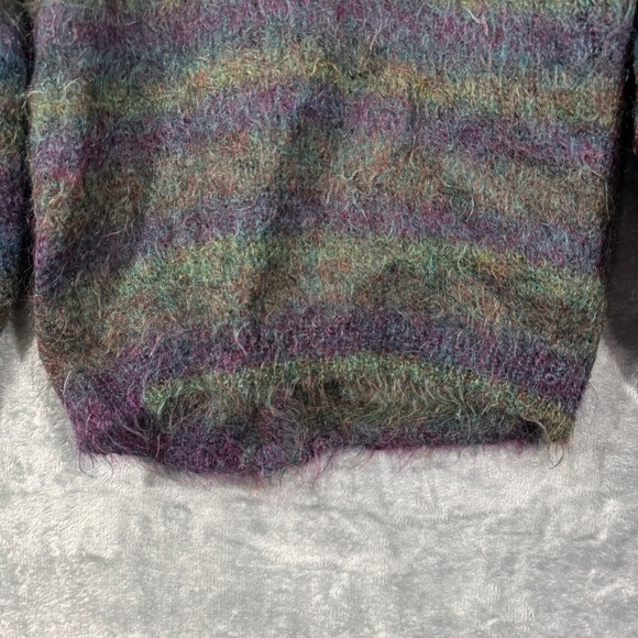 Vintage Multicolor Fuzzy Striped Mohair Blend Cardigan Sweater - Picture 9 of 12